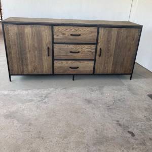 Massief eiken dressoir met staal 2 deuren 3 lades softclose