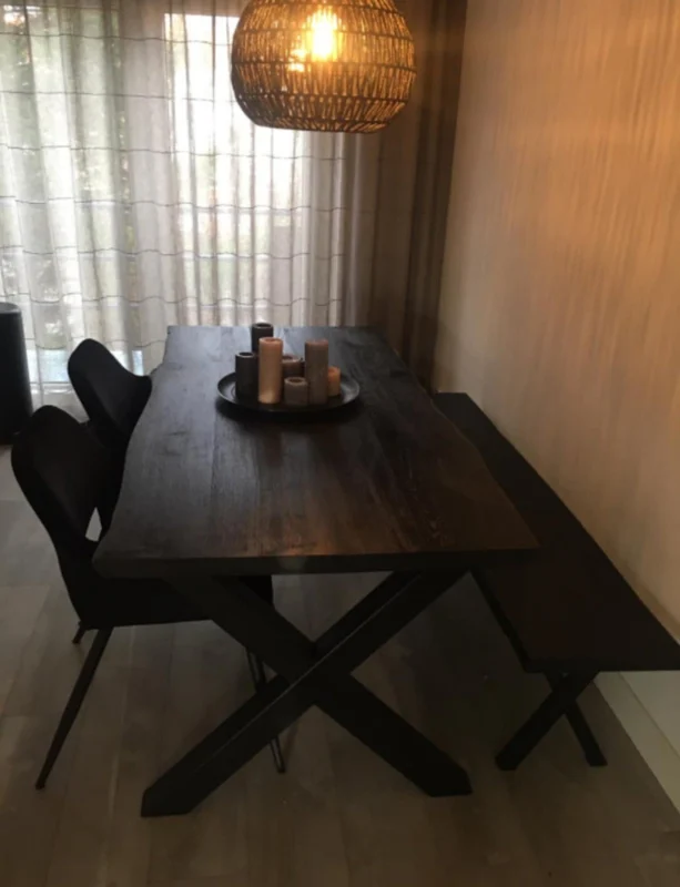 Eiken eettafel met stalen x poten zwart - Afbeelding 2