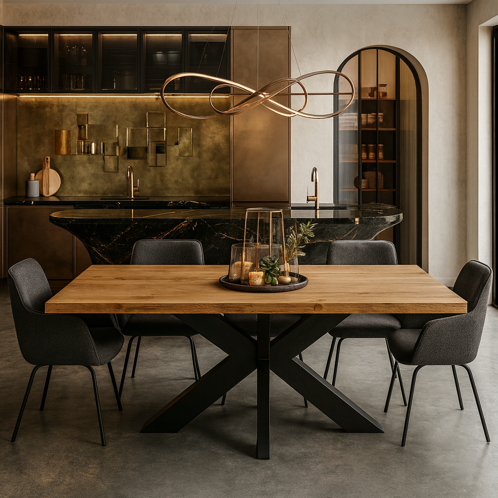 Eettafel eikenhout met natuurlijk gevormde boomkant