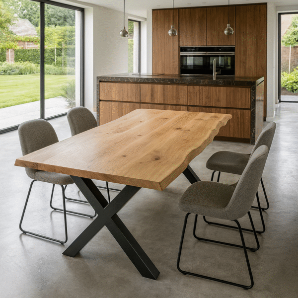 Eettafel van eiken, Stalen kruispoten