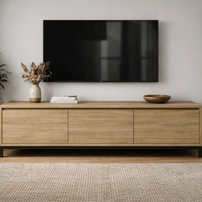 Eiken tv-meubel Milaan op stalen onderstel