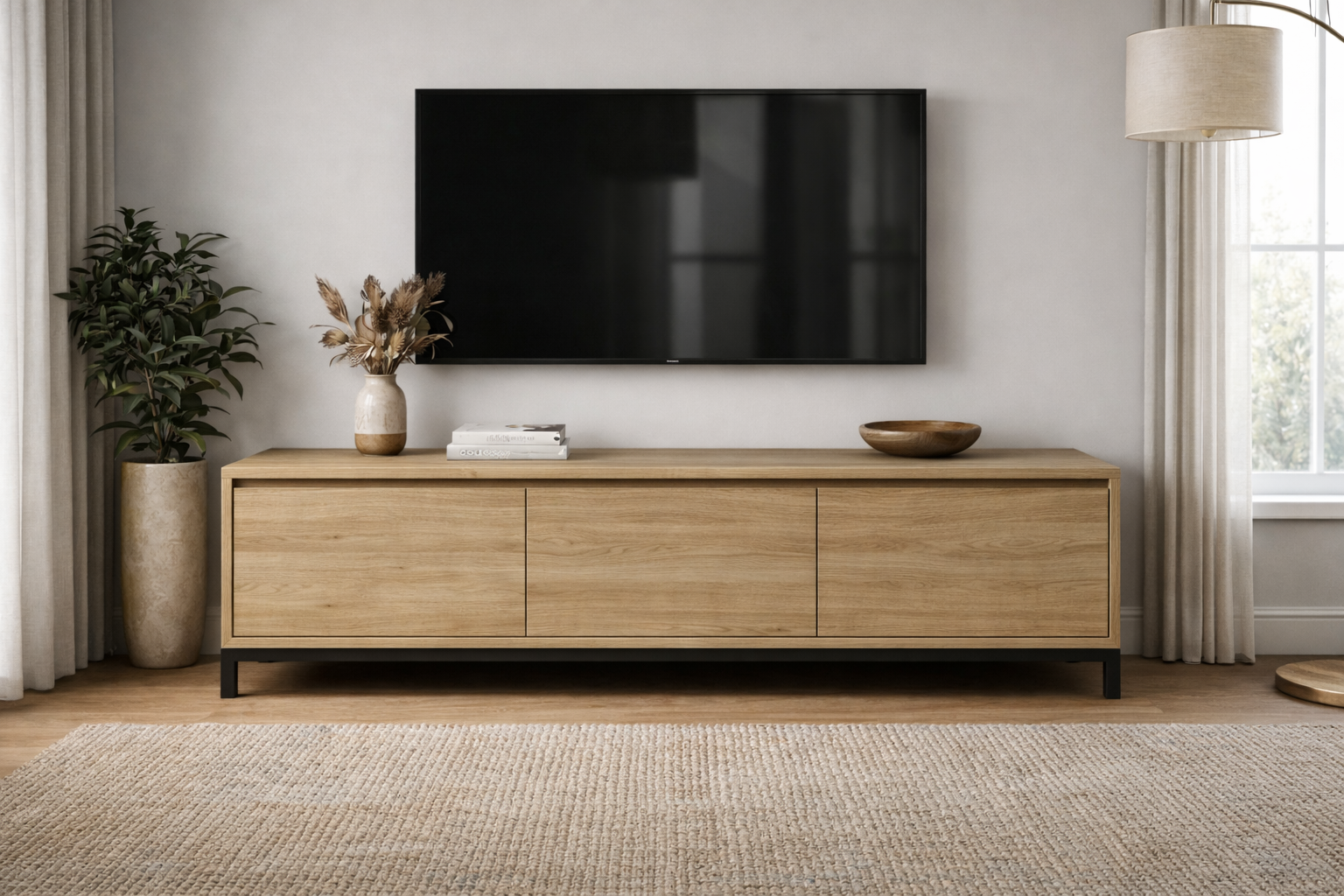 Eiken tv-meubel Milaan op stalen onderstel