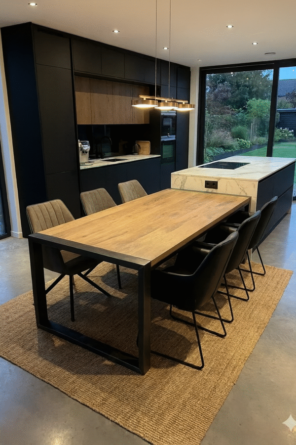 Eikenhouten eettafel met stalen frame