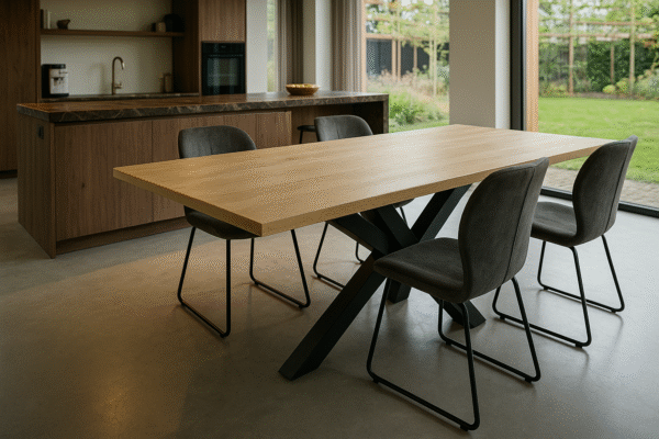 Industriële eettafel, Eiken, Stalen matrixpoot