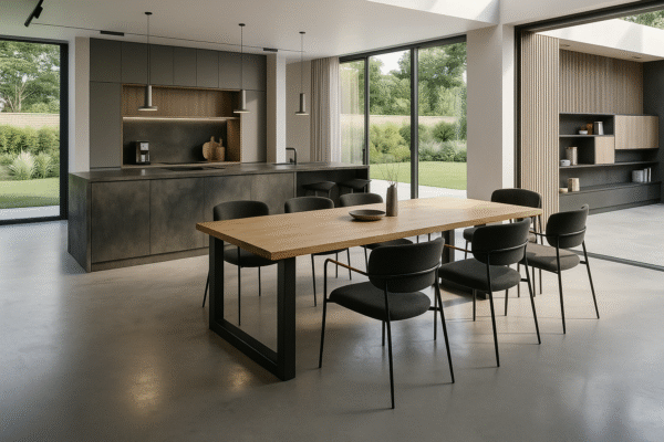 Industriële eettafel, Eiken, U-poten