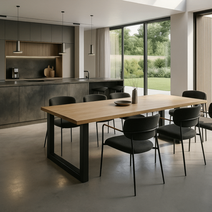 Industriële eettafel, Eiken, U-poten