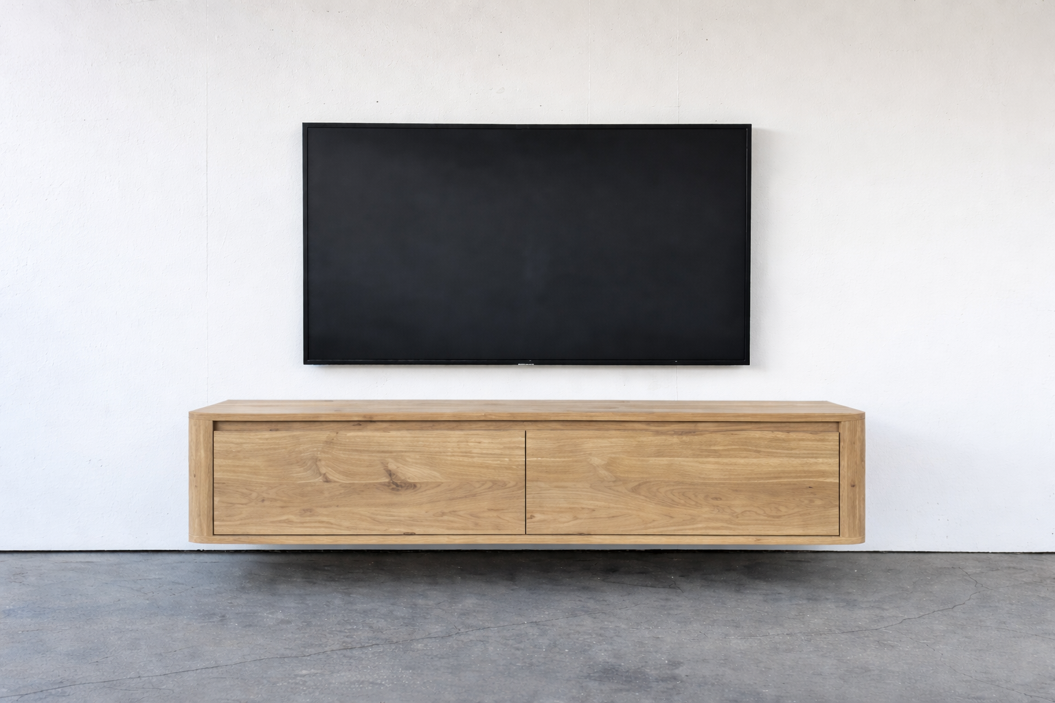 Massief eiken curved tv meubel met ronde hoeken
