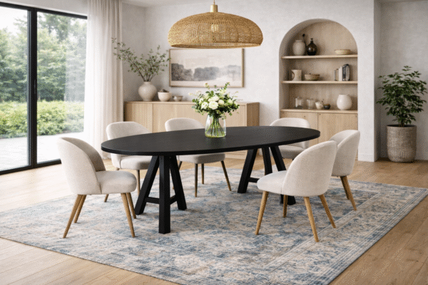 Plat ovale eettafel in HPL vingerprint proof