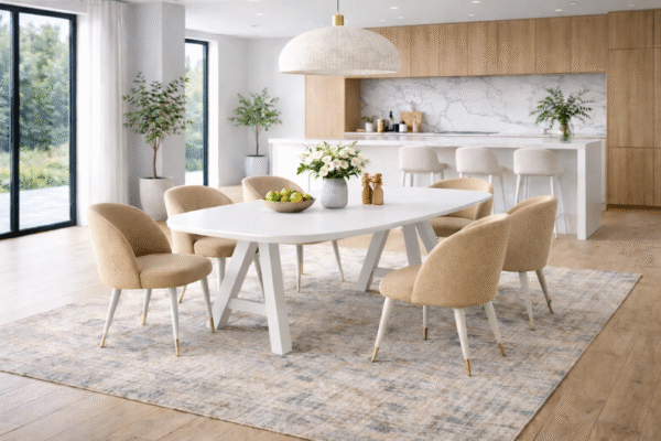 eettafel met afgeronde hoeken in HPL vingerprint proof