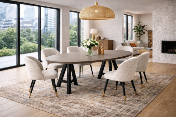 ovale eettafel in HPL vingerprint proof