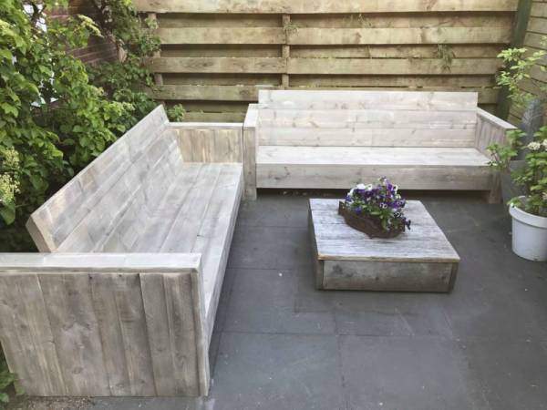 Tuinbank van Steigerhout met smalle armleuningen - Afbeelding 3