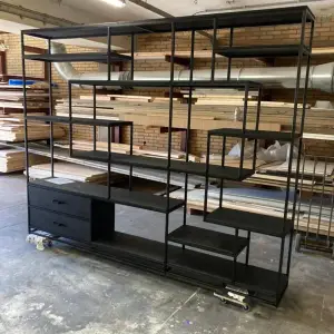 Industriële stalen kast met houten inleg 2 softclose lades XXL