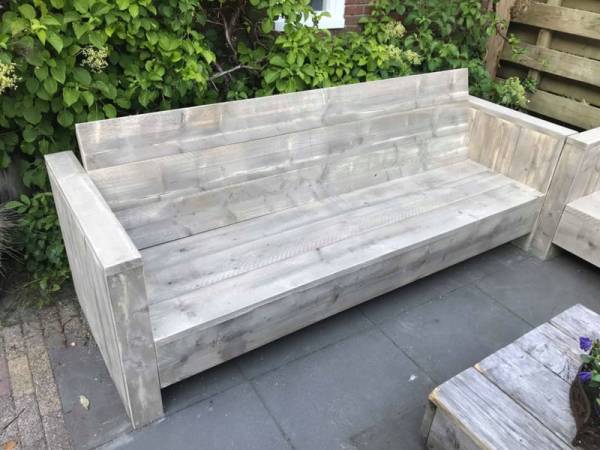 Tuinbank van Steigerhout met smalle armleuningen - Afbeelding 6