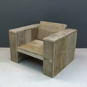 Stoel steigerhout brede leuning