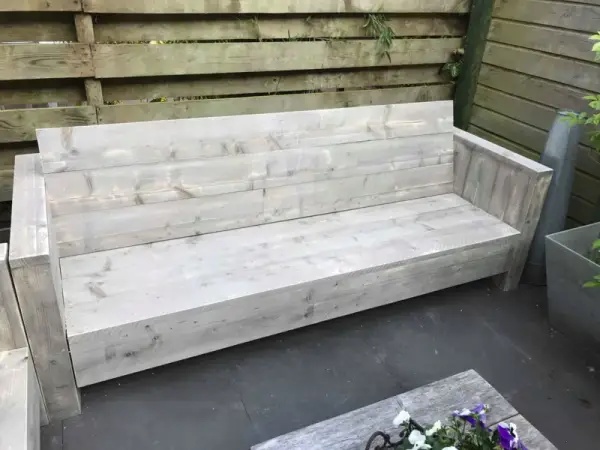 Tuinbank van Steigerhout met smalle armleuningen - Afbeelding 5