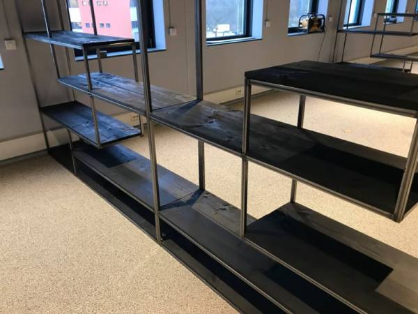Zwarte industriële kast, Staal met hout - Afbeelding 10