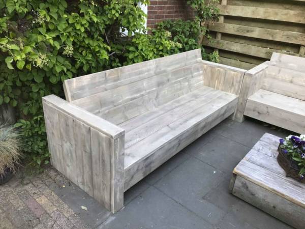 Tuinbank van Steigerhout met smalle armleuningen - Afbeelding 4