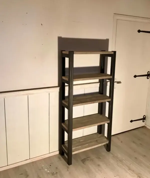 Stalen kast met steigerhouten legplanken - Afbeelding 2