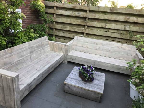 Tuinbank van Steigerhout met smalle armleuningen - Afbeelding 2