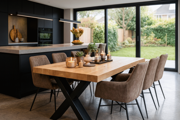 Eettafel eikenhout met X-poten