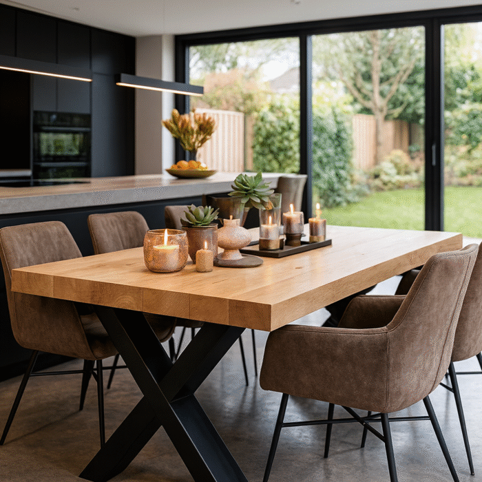 Eettafel eikenhout met X-poten