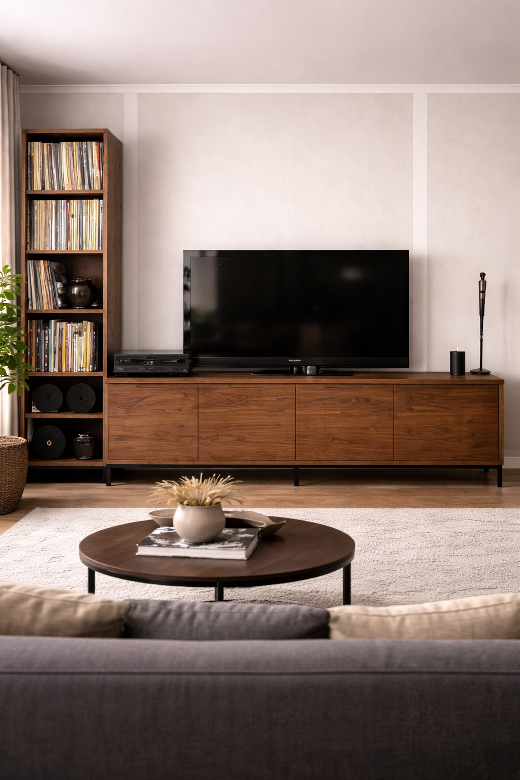 Tv meubel noten hout met 2 lades en 2 kleppen