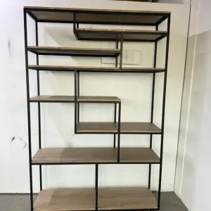 Verrijdbare roomdivider / stalen kast met houten inleg