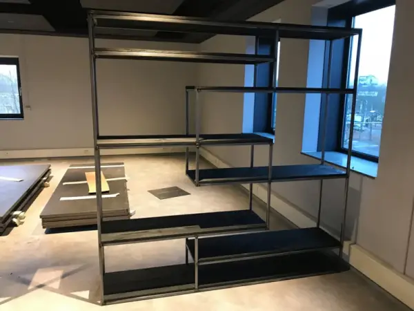 Zwarte industriële kast, Staal met hout - Afbeelding 7