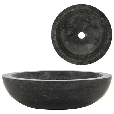 waskom marmer rond 40x12cm zwart