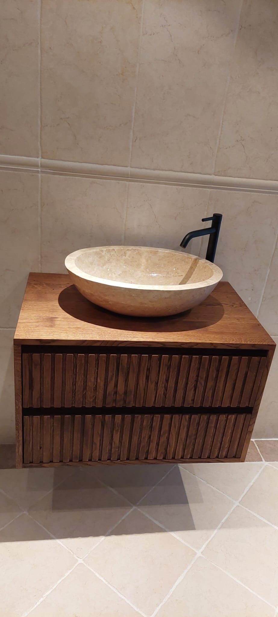 Eiken wastafel onderkast met 2 ribbelfront lades | Amsterdam - Afbeelding 3