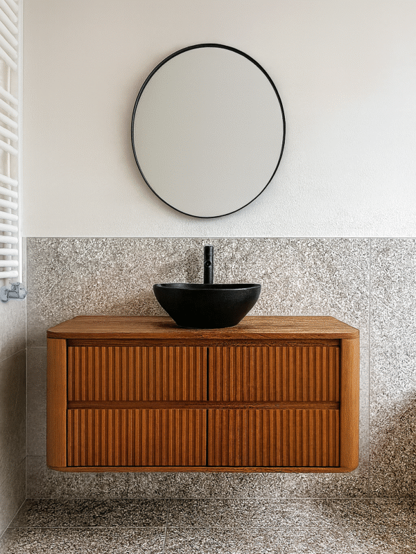 Badkamermeubel 4 lades met Ribbelfront en Ronde Hoeken van Massief Eiken