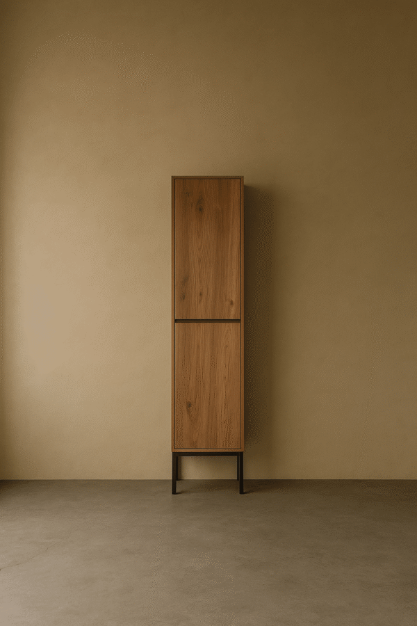 Badkamerkast massief noten 2 softclose deuren op stalen onderstel | Amsterdam