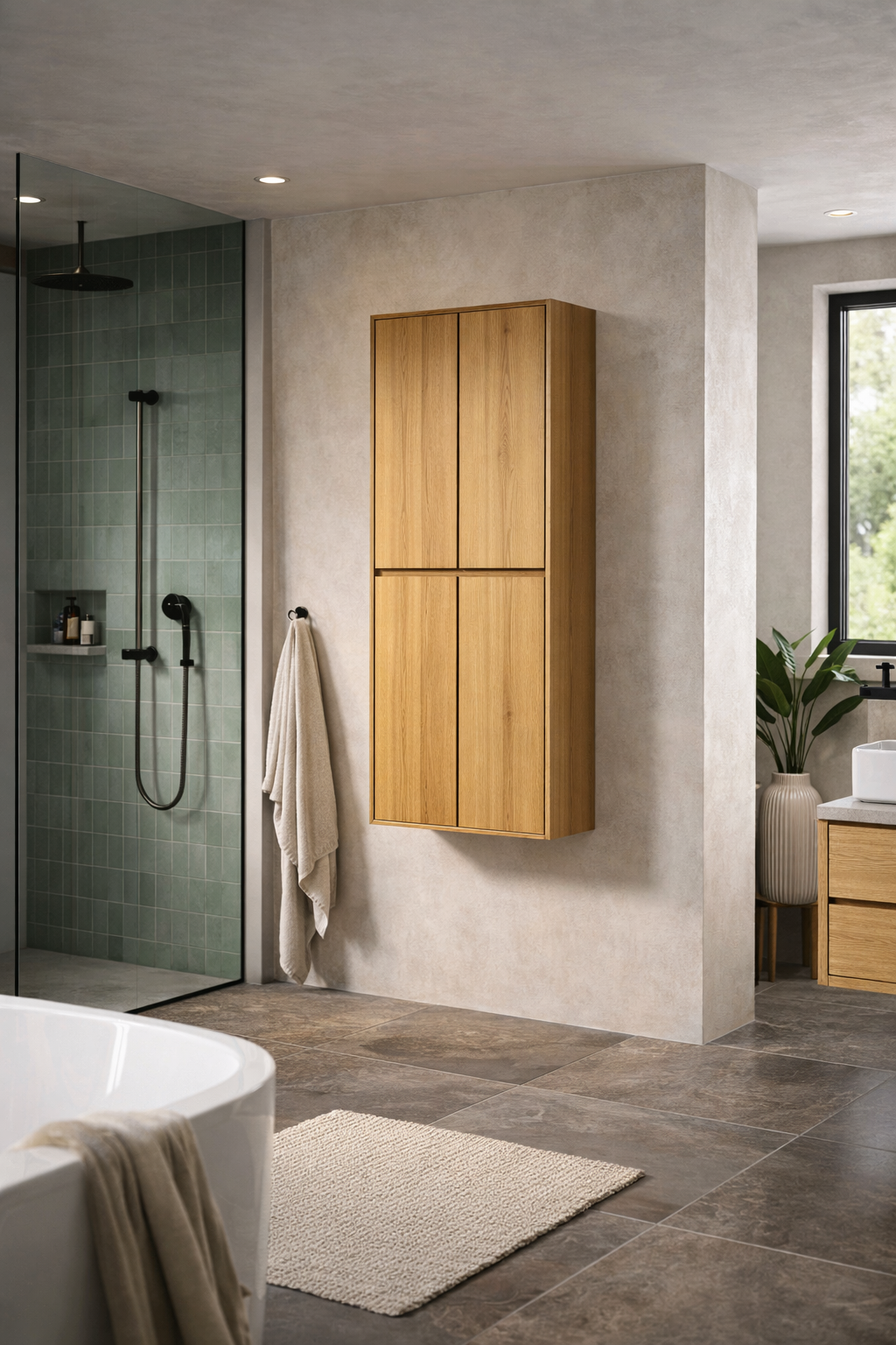 Badkamerkast zwevend met 2 softclose deuren massief eiken 2cm | Tilburg
