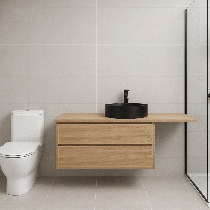 Badkamermeubel eiken 2 lades met verlengd topblad | Amsterdam