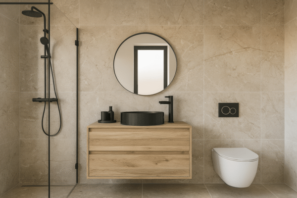 Badkamermeubel met 2 eiken lades zwevend skylt | Amsterdam