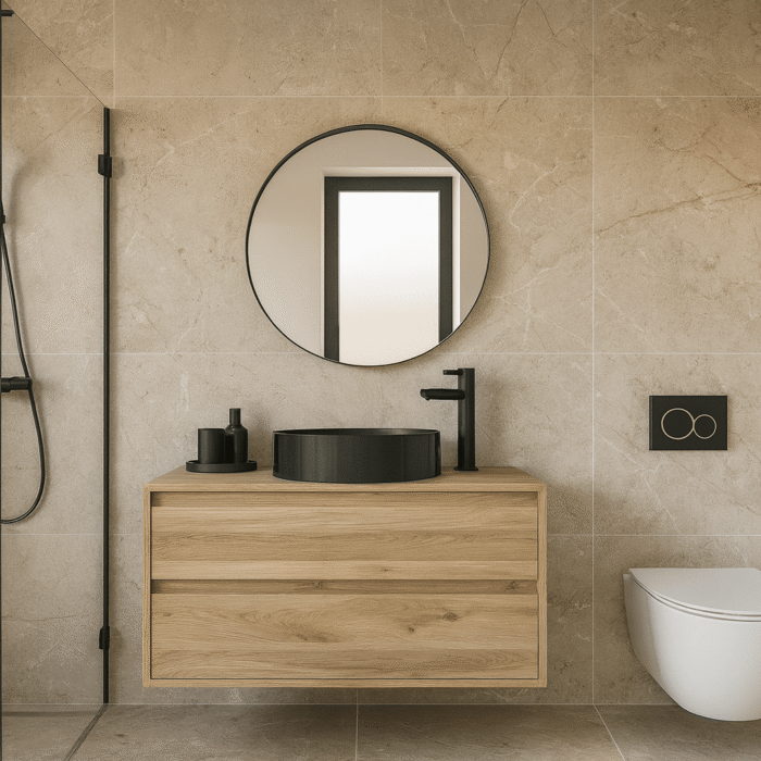 Badkamermeubel met 2 eiken lades zwevend skylt | Amsterdam