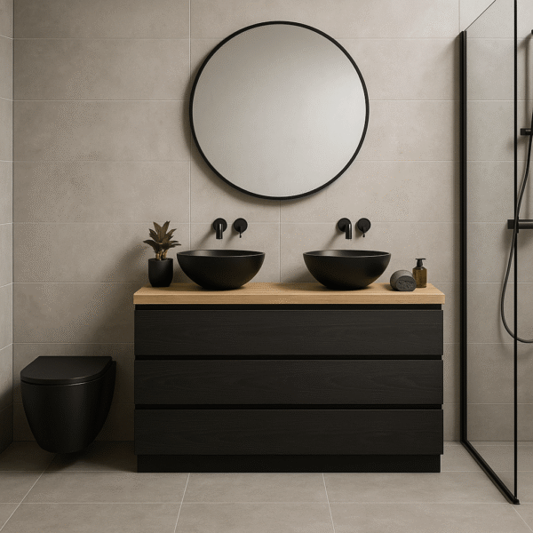 Badmeubel eiken topblad zwart 3 lades | Rotterdam