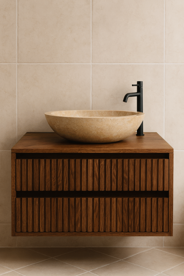 Eiken wastafel onderkast met 2 ribbelfront lades | Amsterdam