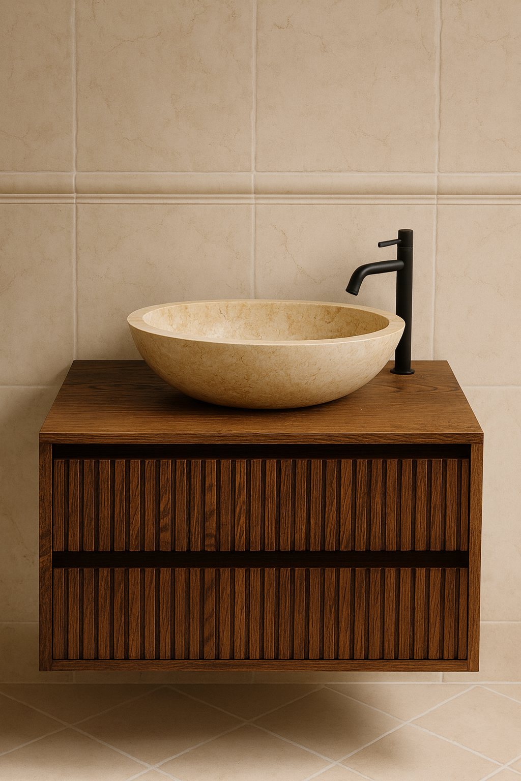 Eiken wastafel onderkast met 2 ribbelfront lades | Amsterdam - Afbeelding 2