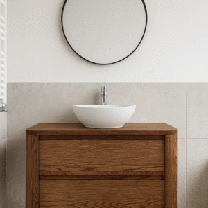 Badkamermeubel met ronde hoeken 2 lades van massief eik