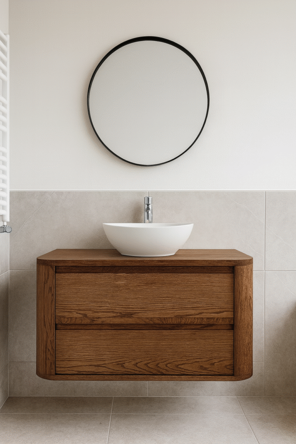 Badkamermeubel met ronde hoeken 2 lades van massief eik