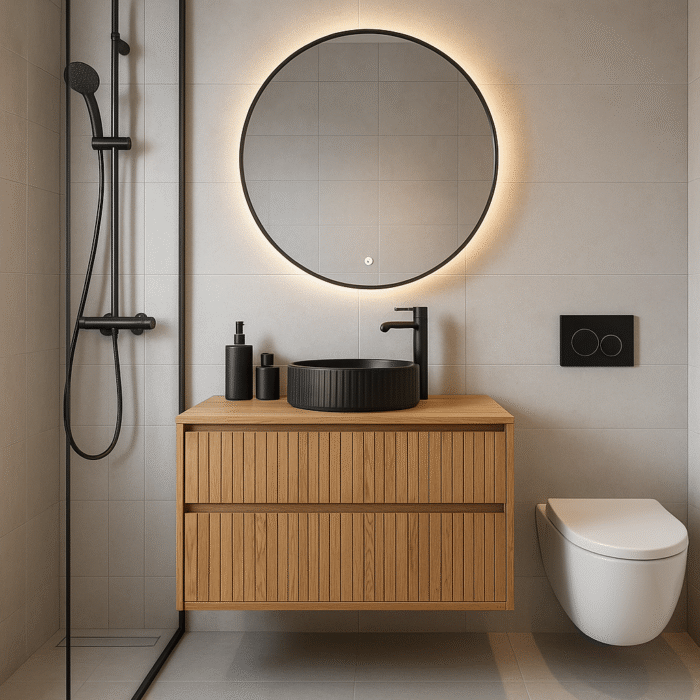 Eiken badmeubel met ribbbelfront 2 lades | Amsterdam