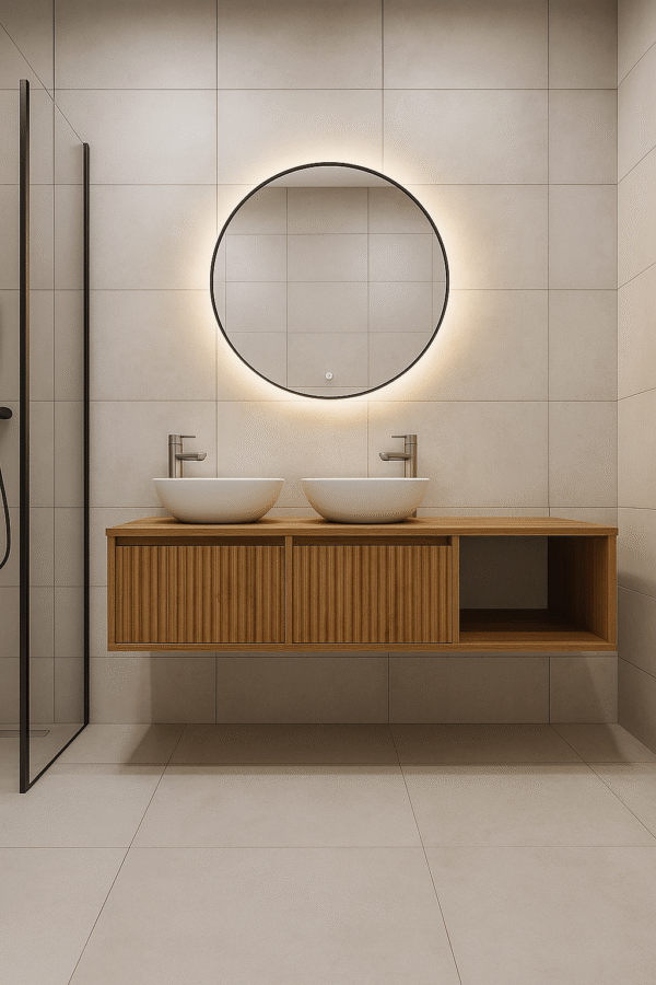 Eiken badmeubel zwevend 2 lades met ribbelfront