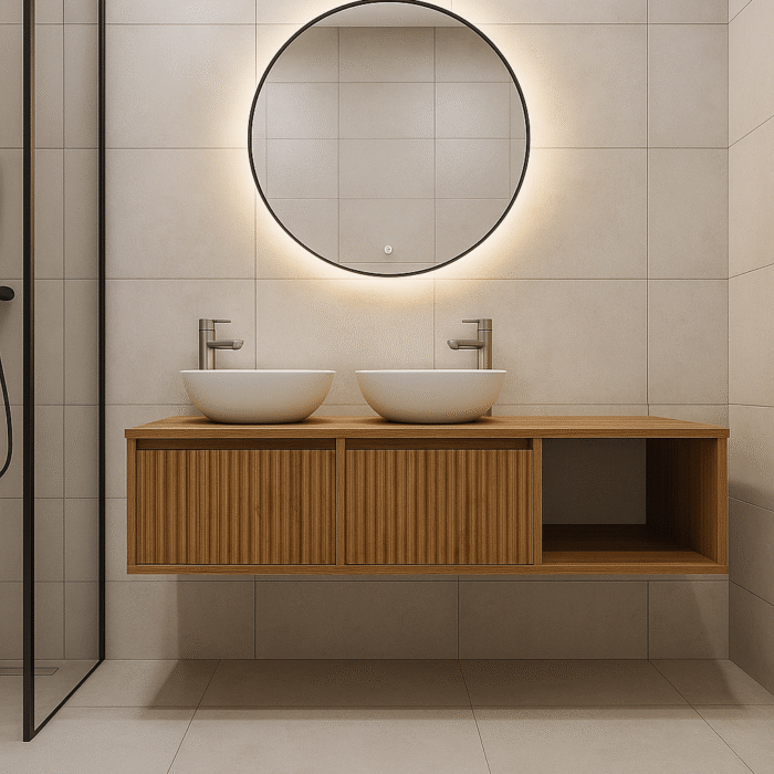 Eiken badmeubel zwevend 2 lades met ribbelfront