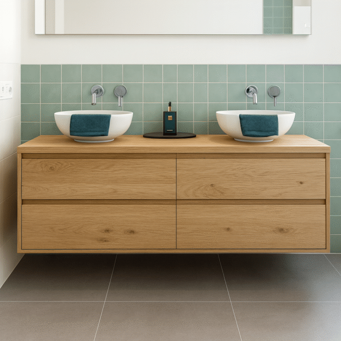 Eiken wastafelmeubel met 4 lades en 4 cm topblad | Amsterdam