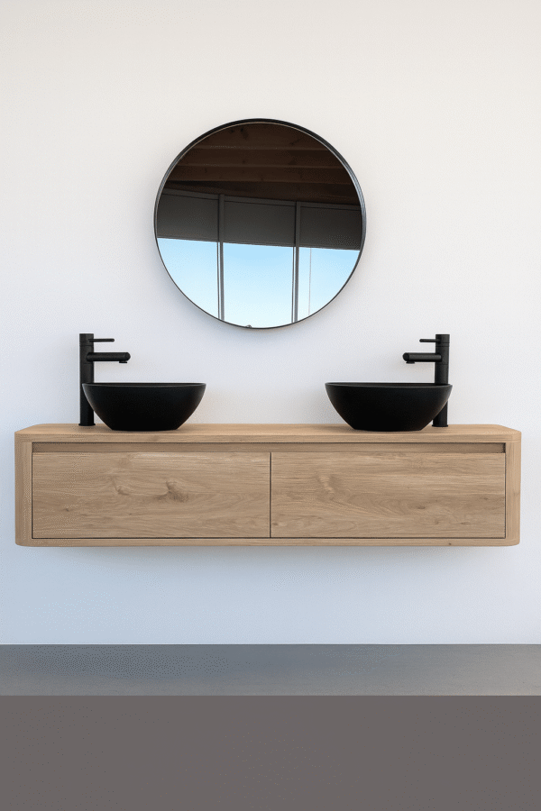 Eikenhout curved badkamer meubel 2 lades