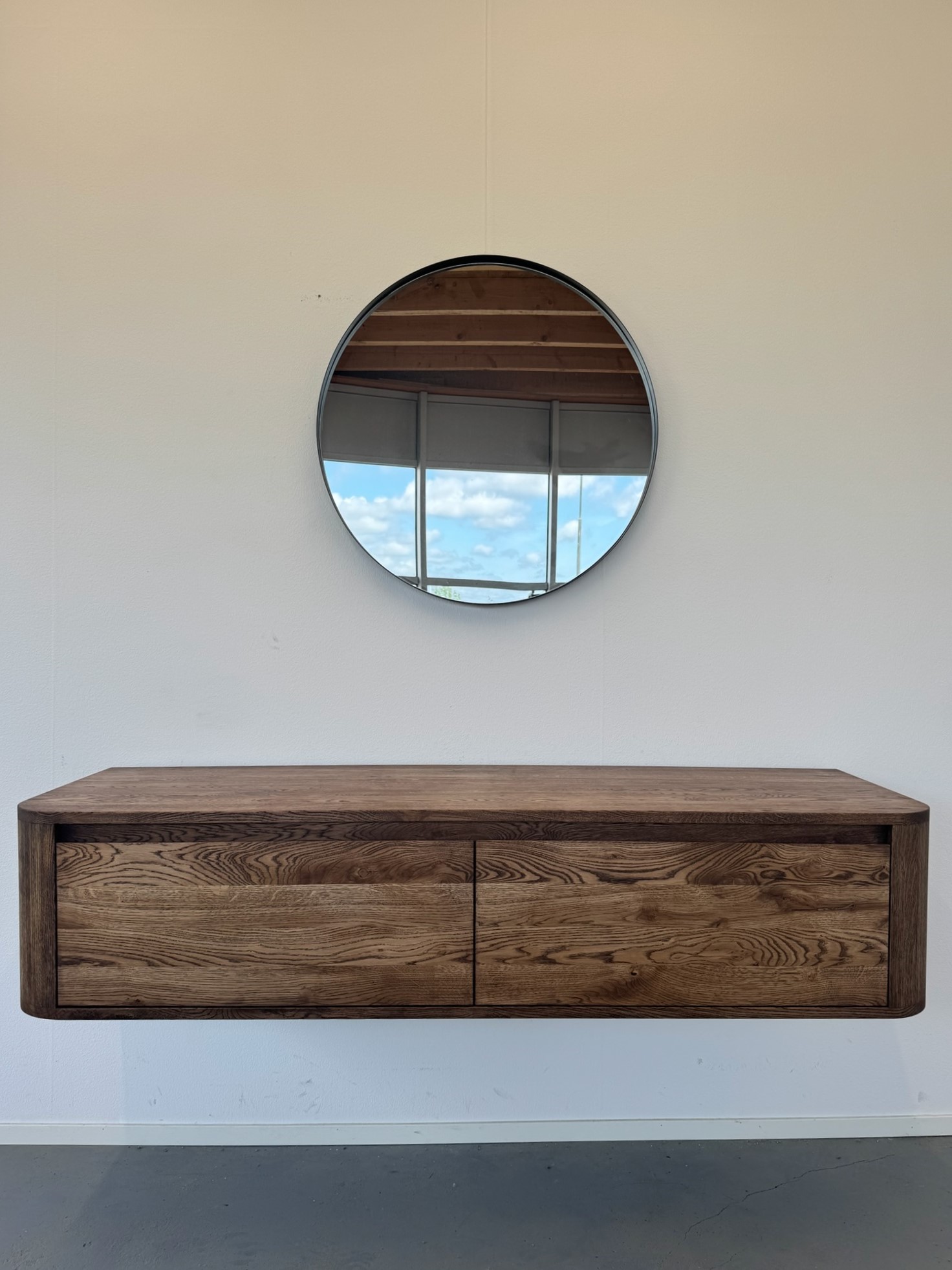 Wastafelmeubel van Eikenhout met ronde hoeken 2 lades - Afbeelding 10