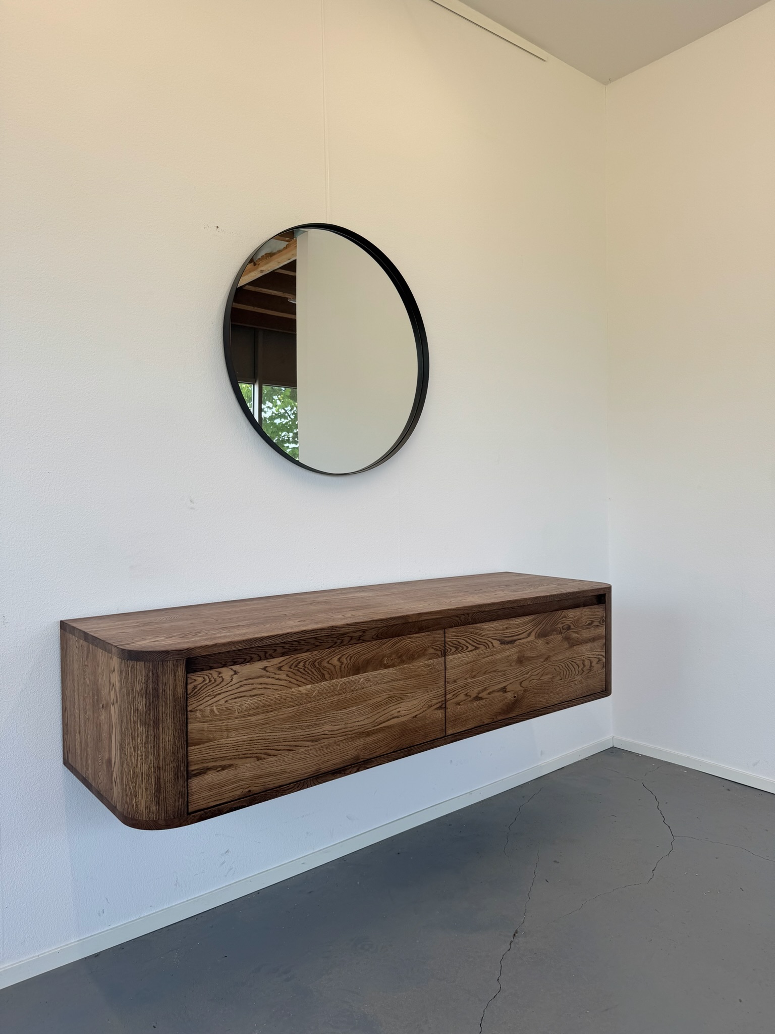 Wastafelmeubel van Eikenhout met ronde hoeken 2 lades - Afbeelding 8