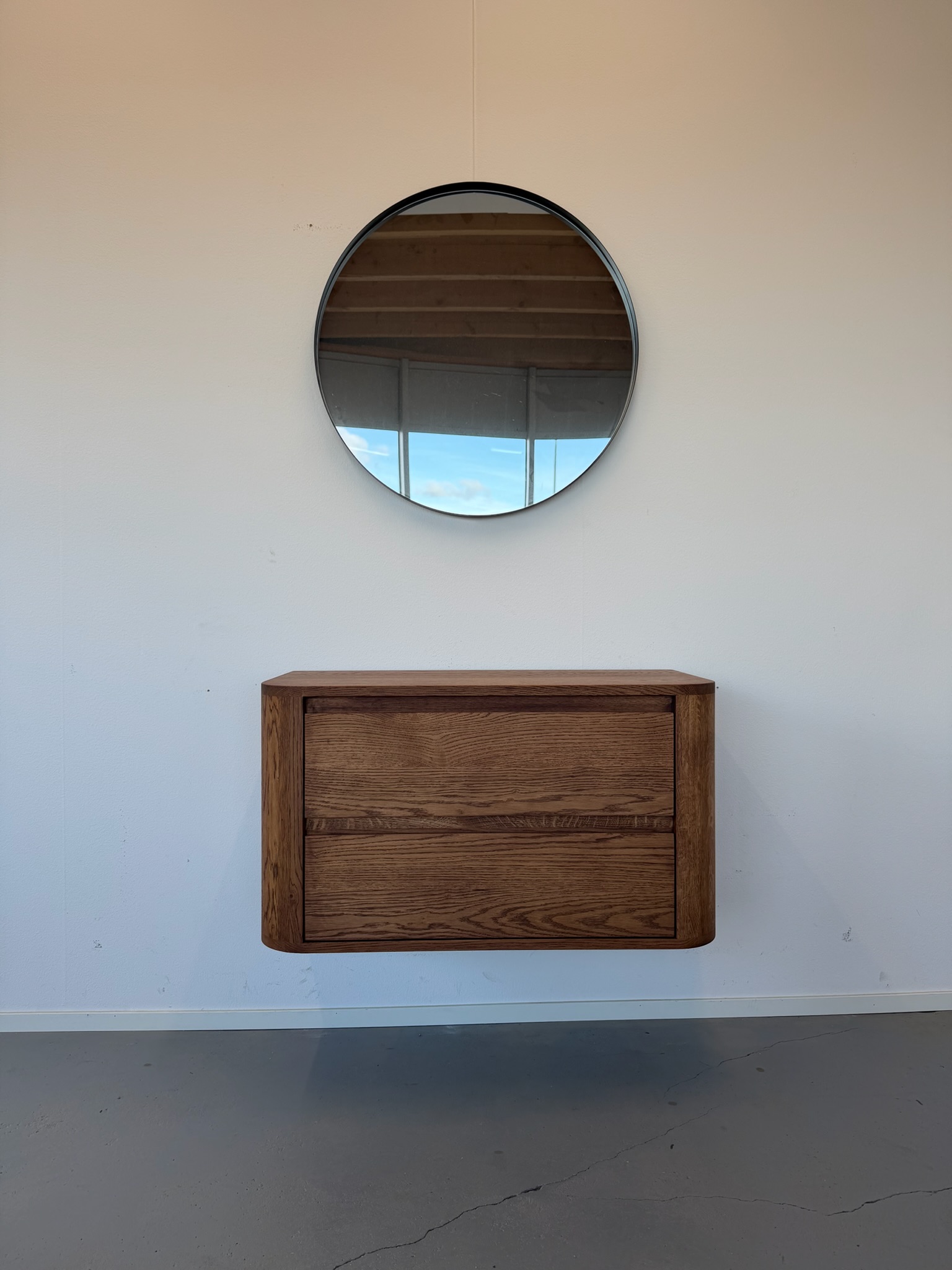 Badkamermeubel met ronde hoeken 2 lades van massief eik - Afbeelding 4