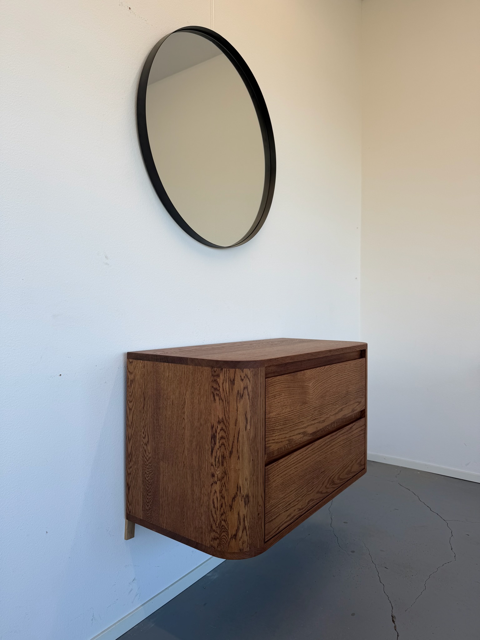 Badkamermeubel met ronde hoeken 2 lades van massief eik - Afbeelding 5